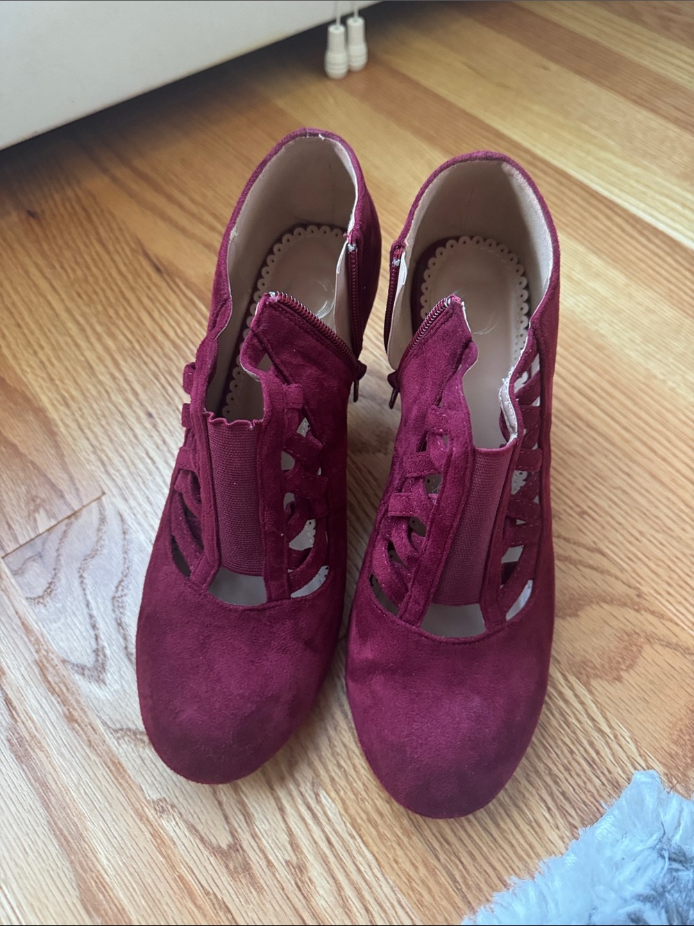 Women’s Burgundy Suede Cutout Ankle Boots